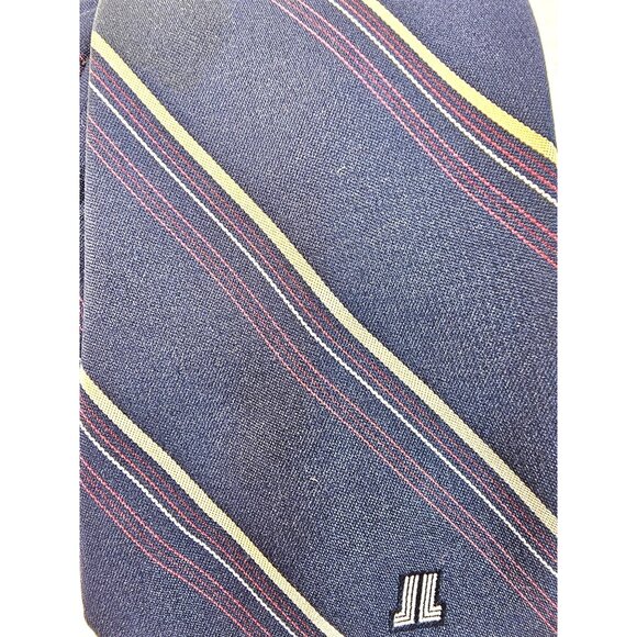 Lanvin Mens Navy Blue Striped Silk Tie With Red & Yellow Accents - Picture 4 of 8
